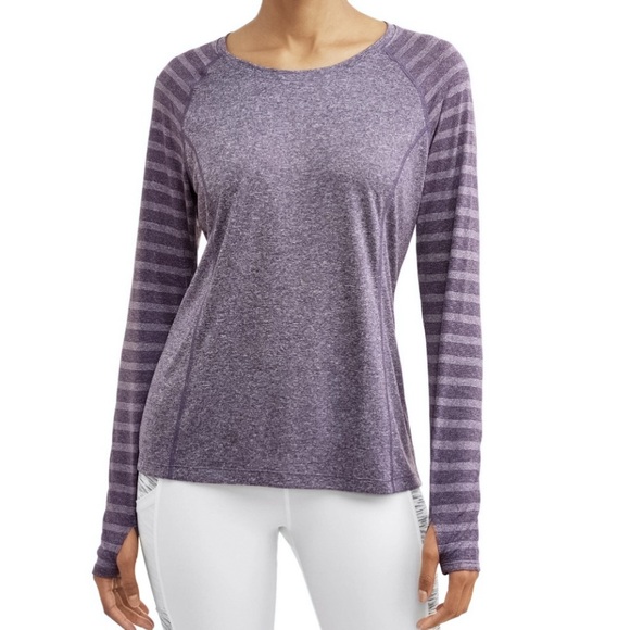 Avia Tops - Avia Long Sleeve Performance Top With Thumbholes Purple Heather Stripes